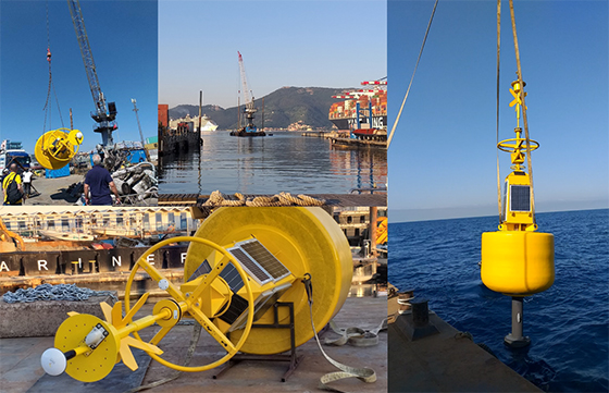 Figure 3: GPS buoy installation operations in La Spezia gulf (Italy, July 2019).